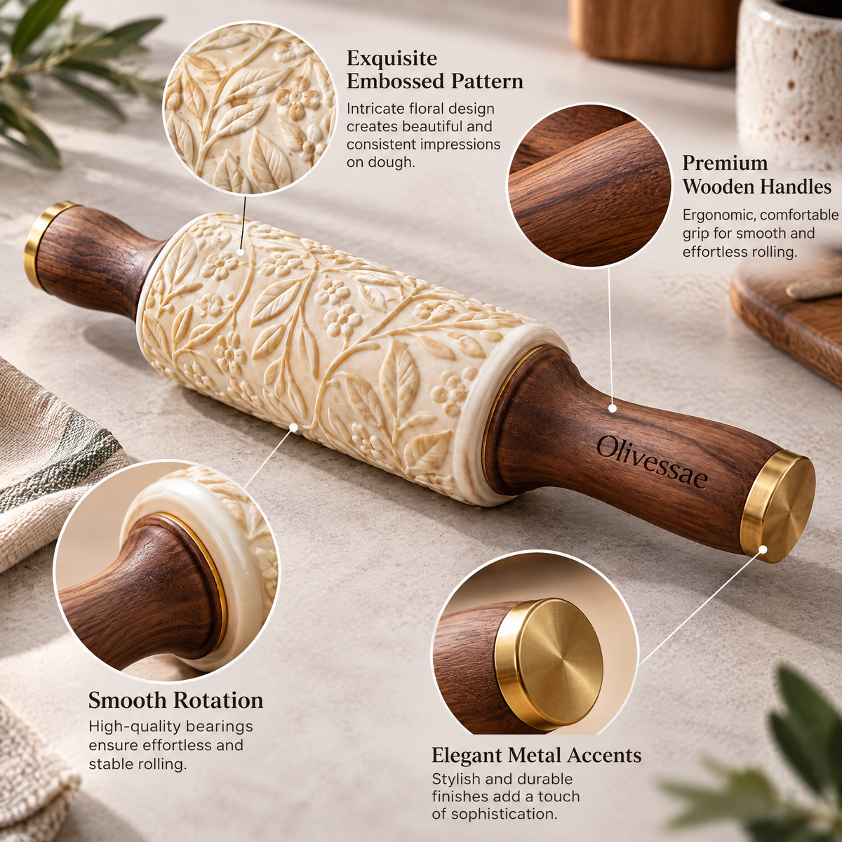 Olivessae™ Botanica Embossing Rolling Pin